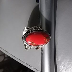 925 orange copper turquoise spinner ring.
